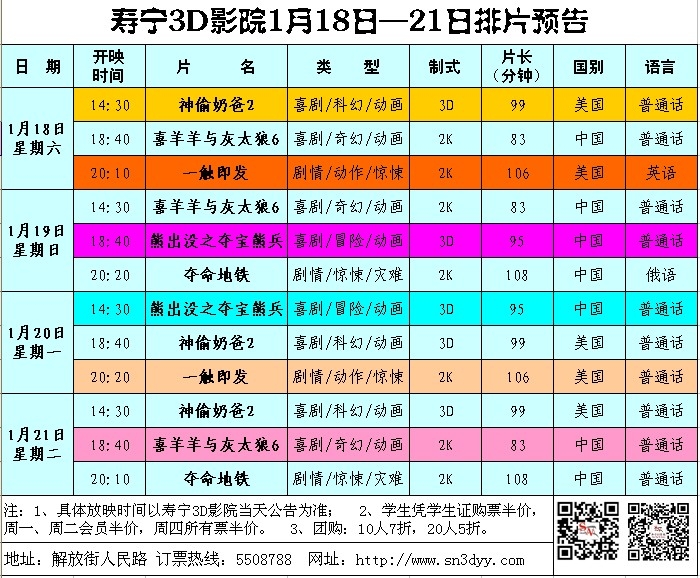 18-21日排片预告
